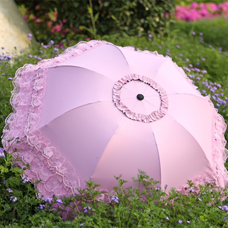 Napos És Esős Esernyő Gyönyörű Nőknek Nyári Napernyő Fekete Bevonat Uv Csipke 3 Összecsukható