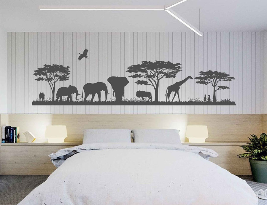 Vadállatok Tájkép Vinyl Falmatrica Szafari Hálószoba Dekoráció Afrikai Állatok Africa Nature Sunset Wall Decor 3115