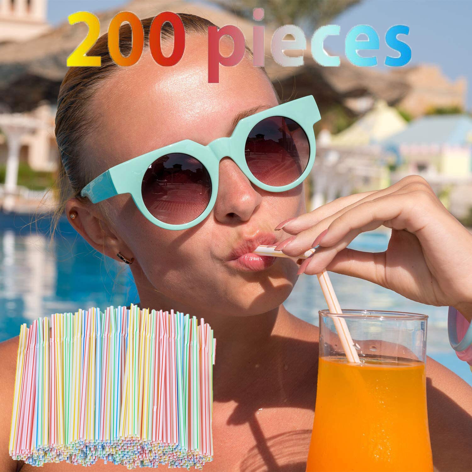 100/200/600 Műanyag Szívószálak 5 Mm-Es Hajlítható Többszínű Csík Helyezhető Eldobható Party Szivárványos - Image 2