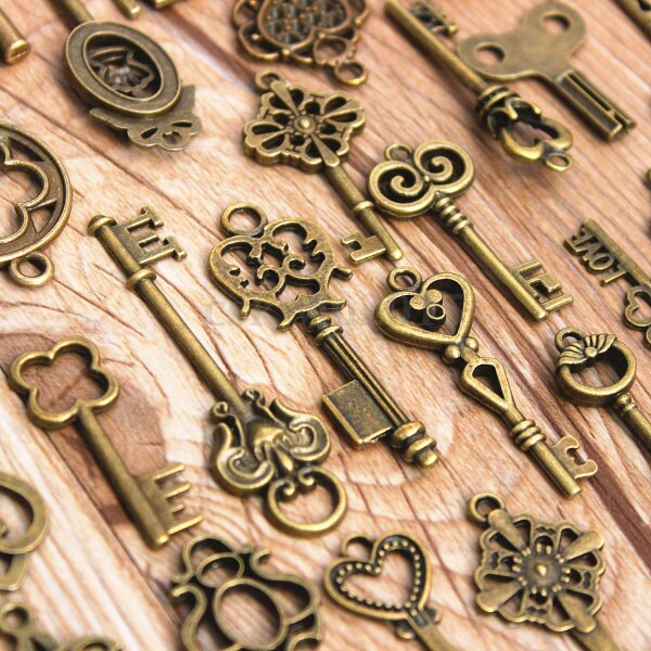 2016 Véletlenszerű 70Db / Készlet Antik Vintage Old Look Bronz Csontvázkulcs Ajándék Díszes Szív Íj Parti Kellékek Dekorációhoz - Image 4