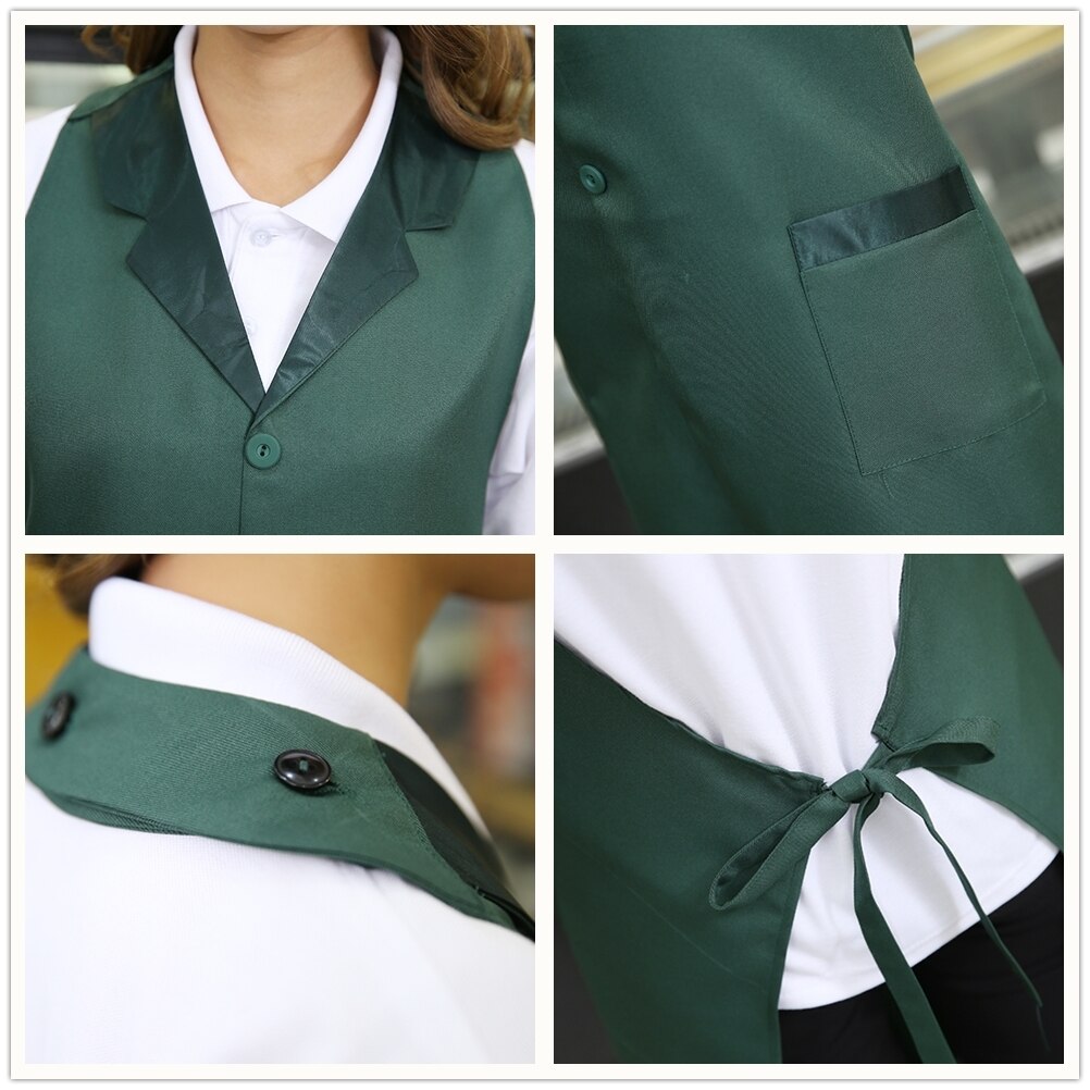 2021 Unisex Work Wear Ujjatlan Kötények Öltöny Gallér Állítható Nyak Derék Vendéglátás Sütő Bár Hotel Pincér Konyha Konyhai Kötény - Image 6