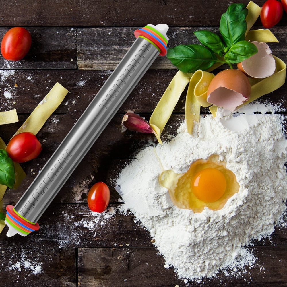Állítható Rozsdamentes Acél Sodrófa Tészta Szőnyeg Görgő 4 Levehető, Vastagságú Gyűrű Pizza Péksütemény Pite Sütés - Image 6