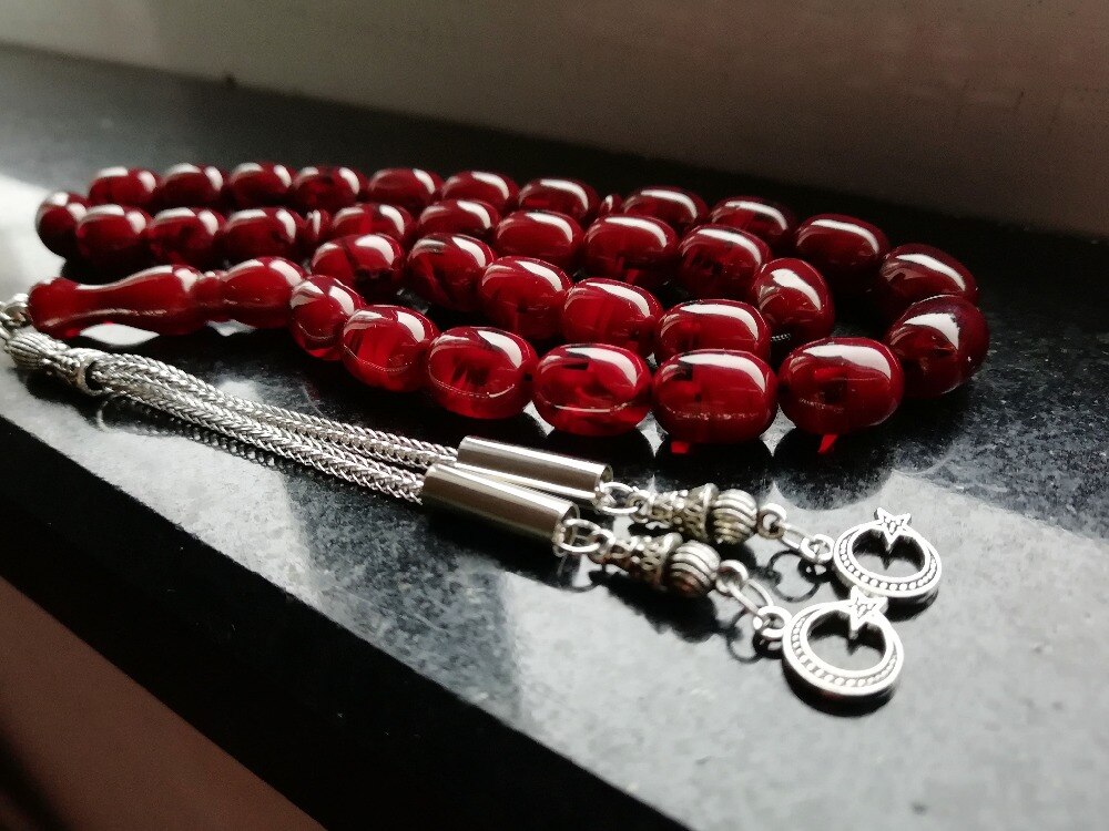 Törökország Zászló Nyaklánc Iszlám Borostyán Színű Ima Gyöngyök Rózsafüzér Tasbih Allah Misbaha Taspeeh Sibha Tesbih Oszmán Ékszerek - Image 3