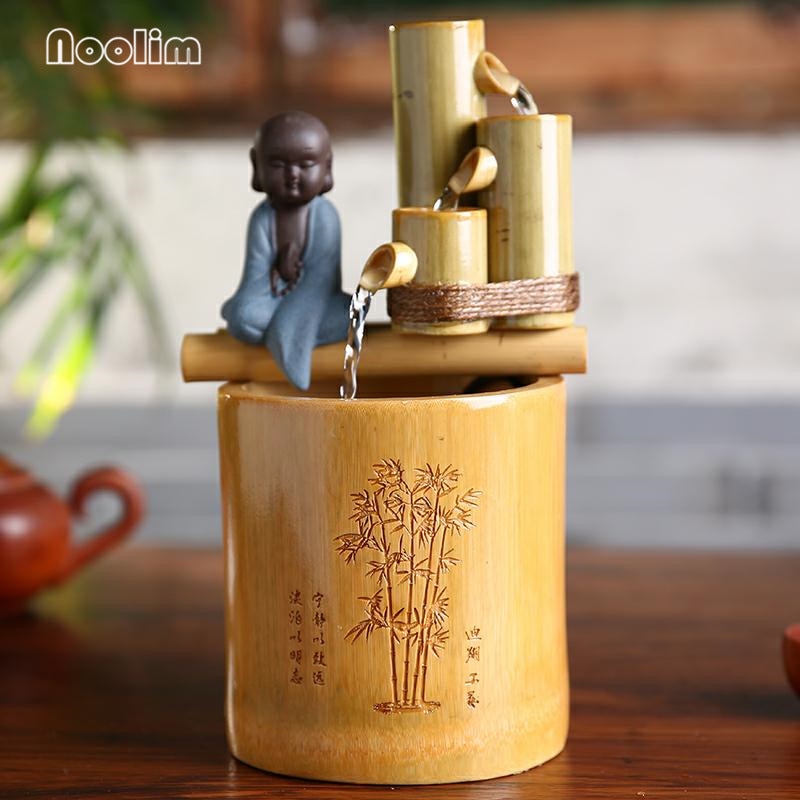 110V / 220V Monk Bamboo Cső Asztali Szökőkút Feng Shui Dísz Office Home Decor Szerencsés Waterscape Store Nyitó Ajándék