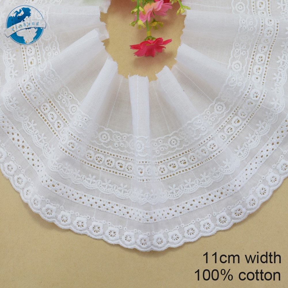 11cm-width-100-Cotton-embroid-lace-sewing-ribbon-guipure-trim-fabric-warp-knitting-DIY-Garment-Accessories 11 Cm Szélesség 100% Pamut Hímzett Csipke Varrási Szalag Gipur Díszítő Szövet - Image 1