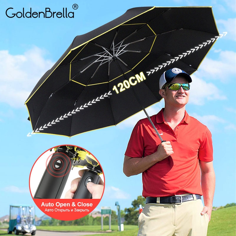 -Es Teljesen Automata Esernyő Eső Nők Dupla Nagy 3 Összecsukható Szélálló Férfi Kiváló Minőségű Üzleti Autó