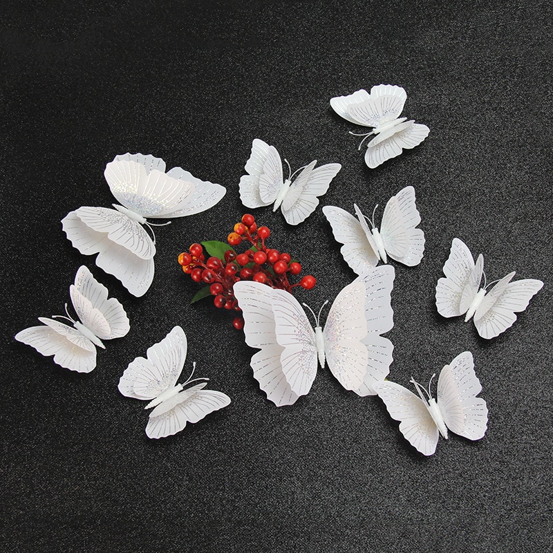 12Db Ambilight Kétrétegű 3D Pillangó Fali Matrica Esküvői Dekorációhoz Pillangók Dekoráció Hűtőmágnes Matricák