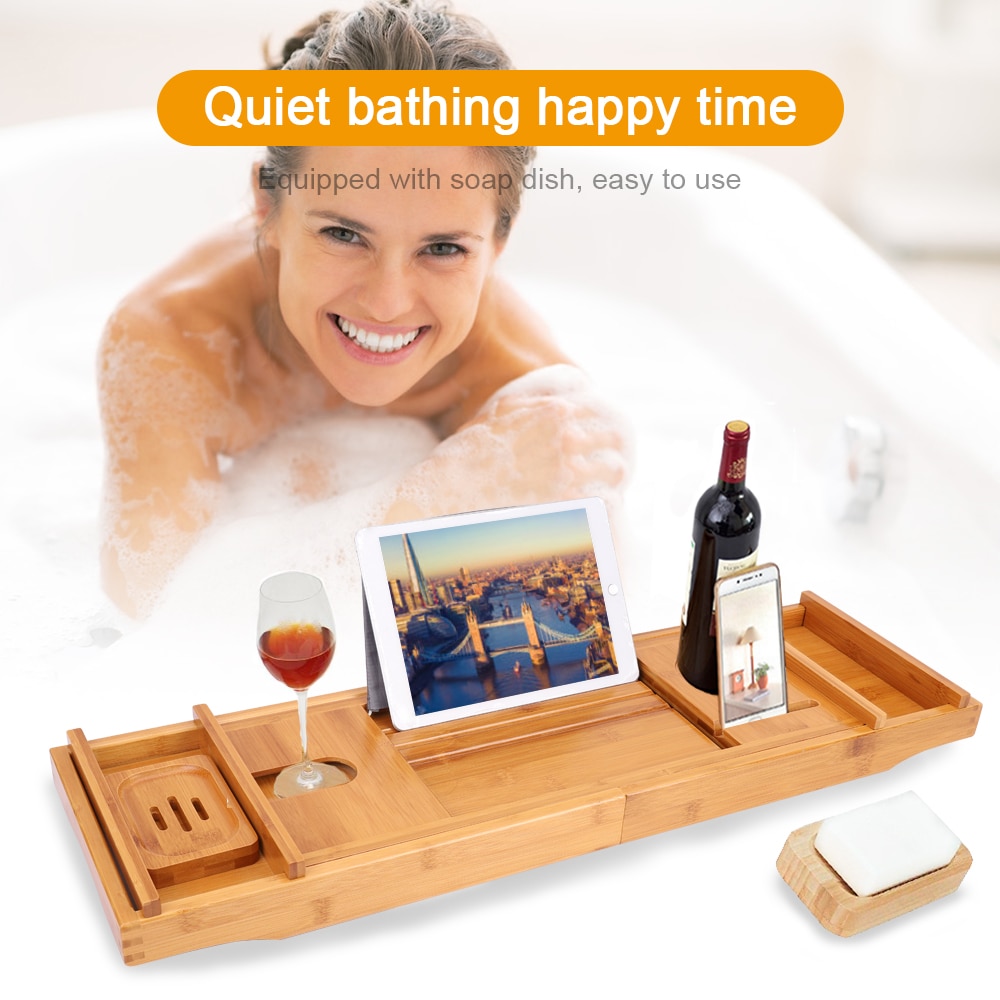 Fürdő Caddy Tálca Kádhoz - Bambusz Állítható Ingyenes Szappantartóval, Amely A Luxusfürdőhöz Vagy Readihez Használható