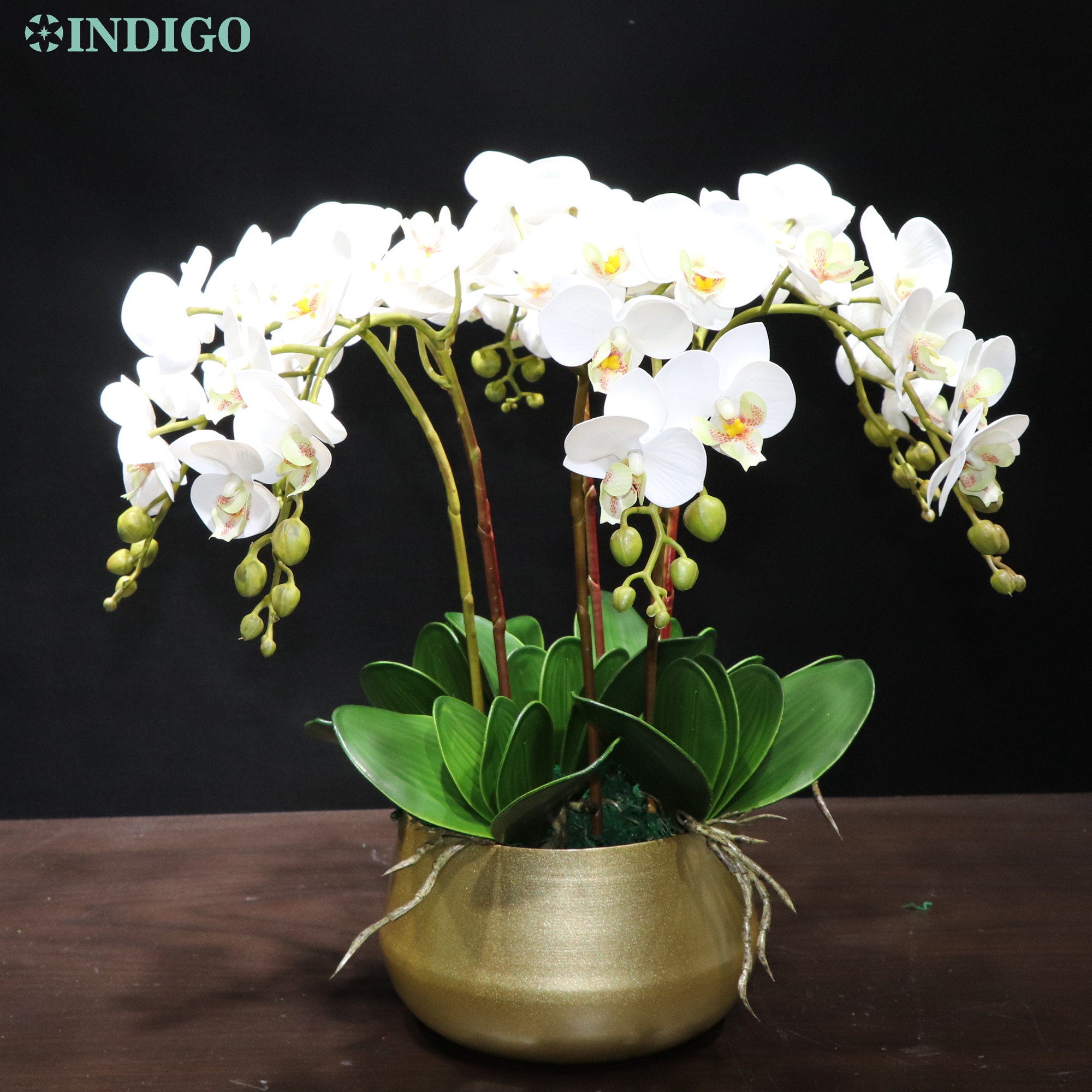 INDIGO-White-Orchid-7pcs-Orchid-5pcs-Leaves-Pot-DIY-Flower-Arrangment-Real-Touch-Flower-Office-Decoration 54Mm Indigo- White Orchid (7Db Orchidea 5Db Leaves Pot) Diy Flower Arrangement Touch - Image 1