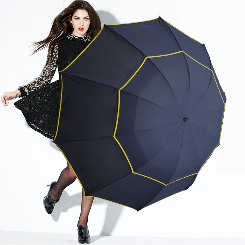 Szélálló Nagy 130 Cm Dupla Réteg Esernyő Férfi Eső Nő Hordozható Női Nap 3 Floding Üzleti Esernyők