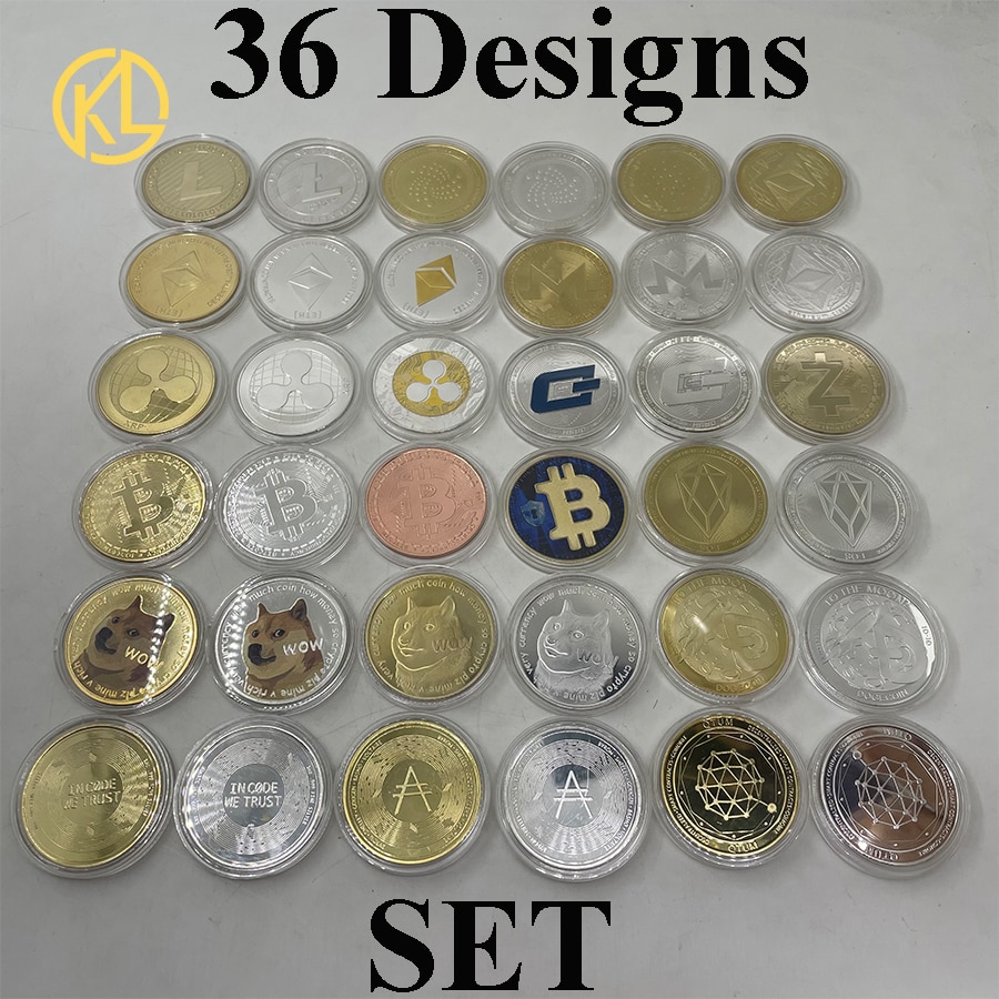 36 Design Arany Ezüstözött Ada-Érme Bitcoin / Ethereum Litecoin Dash Ripple Monero Eos Metal Physical Cardano Crypto Coins
