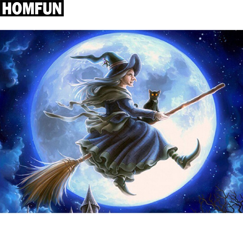 Homfun Teljes Négyzet / Körfúró 5D Diy Gyémántfestés "Halloween Boszorkány" Hímzés Keresztszemes Lakberendezési Ajándék