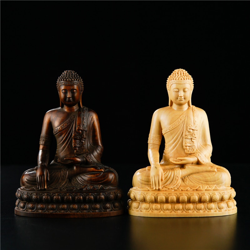Mini Thailand Shakyamuni 10Cm Buddha Boxwood Ajándékok Fa Figurák Szobrok Otthoni Dekoráció Kollekció Díszek