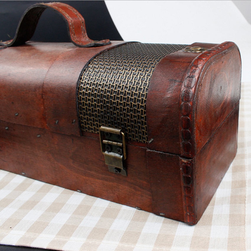 Fából Készült Kincs Díszítő Doboz Hevederekkel Régimódi Antik Szüreti Bor Tárolás Születésnapi Party Esküvői Dekorációhoz - Image 3