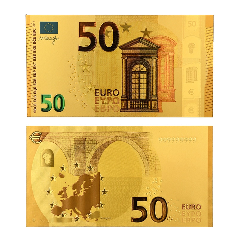 10Db Eur Arany Bankjegyek Fólia Pénz 24K Papír Gyűjtemény Ajándéktárgyak 5 10 20 50 Euro Bankjegy Készletek Minta