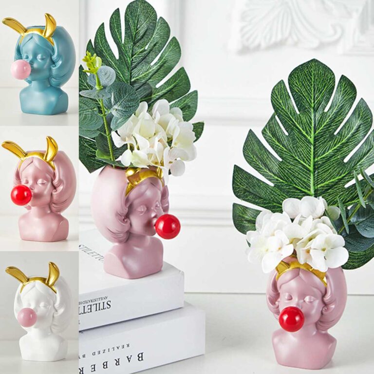 Kreatív Skandináv Stílusú Gyanta Váza Aranyos Lány Buborékgumi Dekoratív Virágcserép Modern Szép Művészet Dekoráció Virágkötészet - Image 2