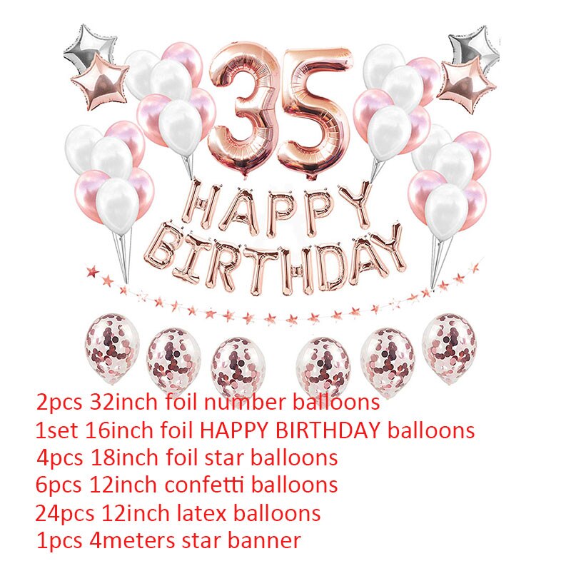 38Db Boldog 35 Születésnapi Fólia Lufi Rózsaszín Arany Latex Léggömb Szám Éves Party Dekorációk 53 Nő Férfi