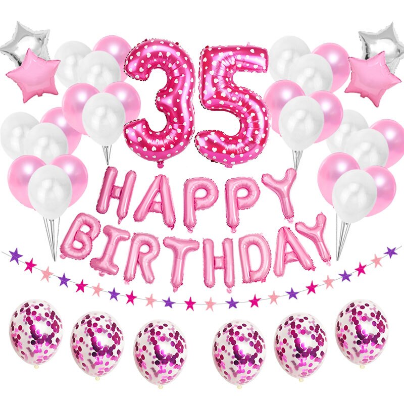 38Db Boldog 35 Születésnapi Fólia Lufi Rózsaszín Arany Latex Léggömb Szám Éves Party Dekorációk 53 Nő Férfi