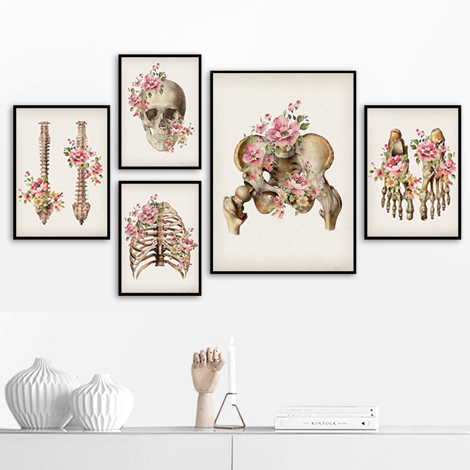 Orvosi Virágos Csontváz Csontok Anatómia Absztrakt Falművészet Vászonfestés Nordic Plakátok És Nyomatok