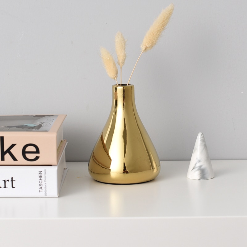 Nordic Home Office Asztali Dekoráció Könnyű Luxus Galvanizált Arany Váza Szárított Virág Kerámia Modern Mini Vazen ​​Borospohár
