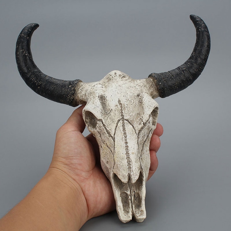 Gyantájához Longhorn Tehén Koponya Feje Falra Akasztható Dekoráció 3D Állat Vadvilág Szobor Figurák Kézműves Vak Otthoni Halloween Dekorációhoz
