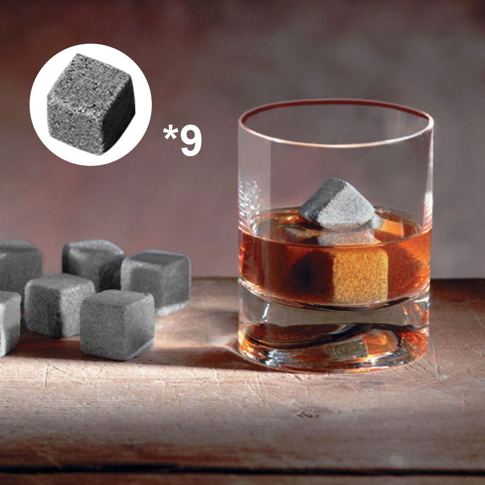 9 Db Készlet Whisky Ice Stones Jégkockák Boritalok Hűvösebb Kockák Gránit Tasak Dobozos, Rafelhasználható Hűtőkővel