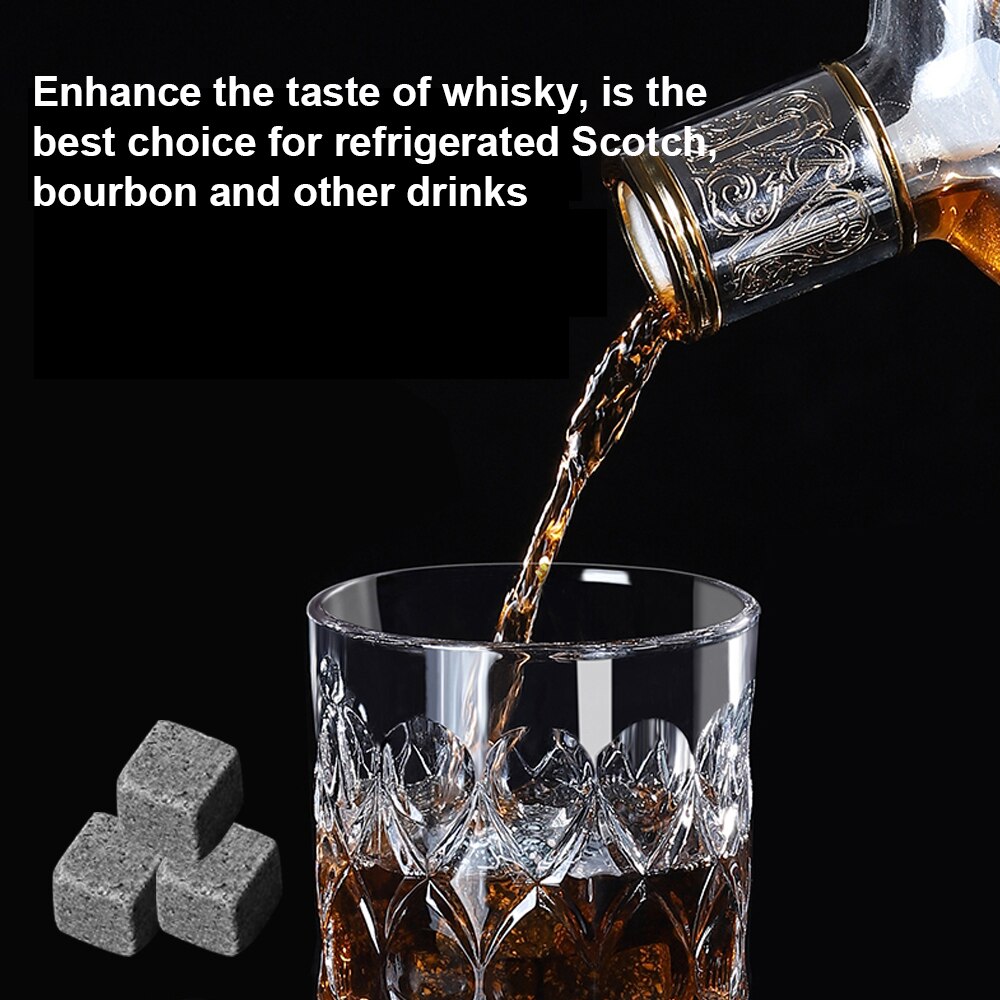 9 Db Készlet Whisky Ice Stones Jégkockák Boritalok Hűvösebb Kockák Gránit Tasak Dobozos, Rafelhasználható Hűtőkővel