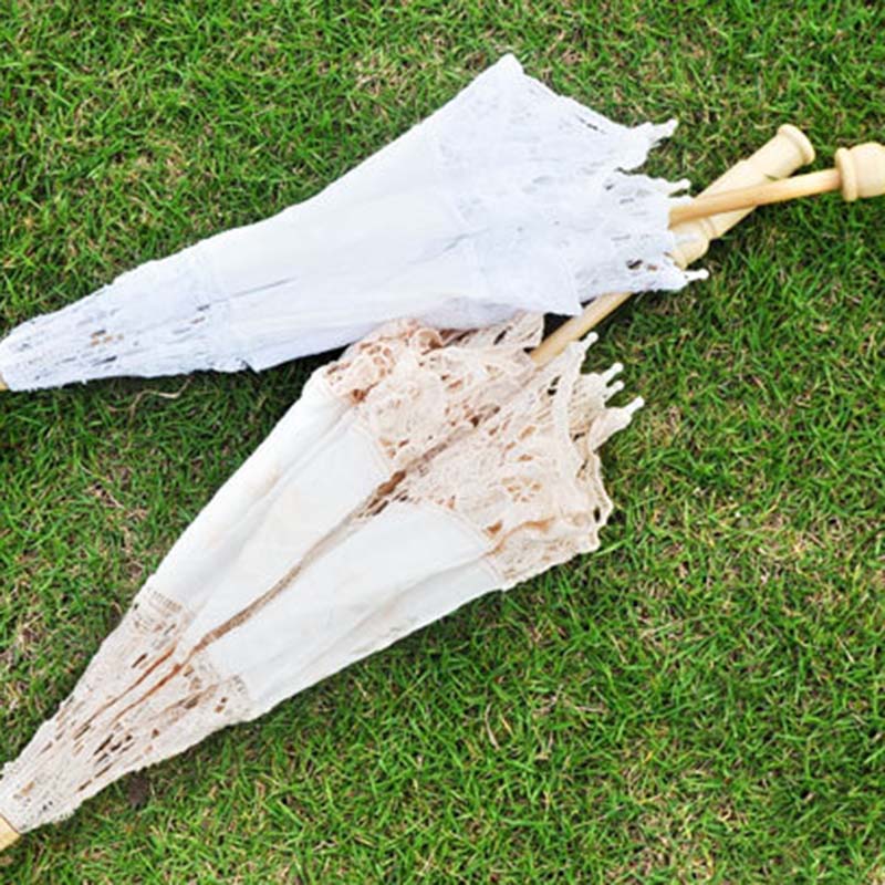 Napernyő Pamut Hímzés Menyasszonyi Esernyő Fehér Elefántcsont Battenburg Csipke Esküvő A