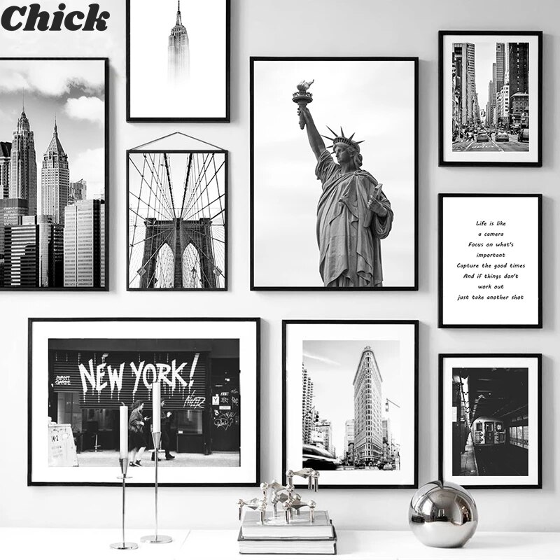 New York-I Vászon Nyomat Szabadság-Szobor Plakátok És Nyomatok Fekete-Fehér Falfestményekkel - Nappali Dekorációs Poszter
