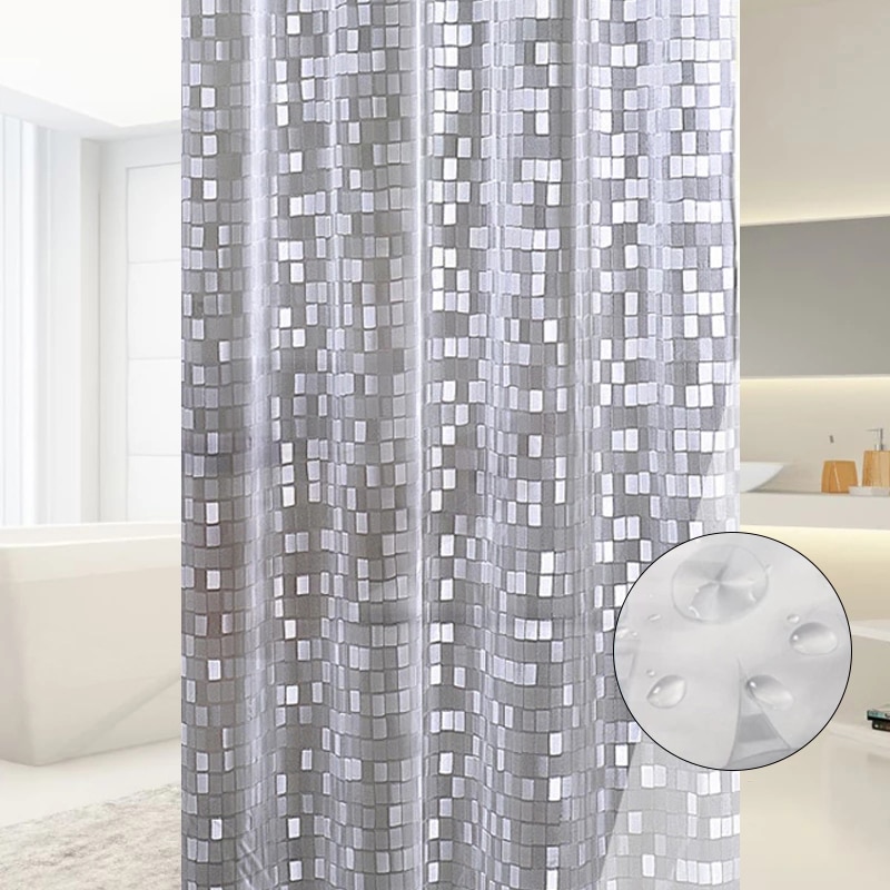 Műanyag Pvc 3D Vízálló Zuhanyfüggöny Átlátszó Fehér Tiszta Fürdőszoba Anti-Penész Áttetsző Fürdőfüggöny 12 Db-Os Horgokkal