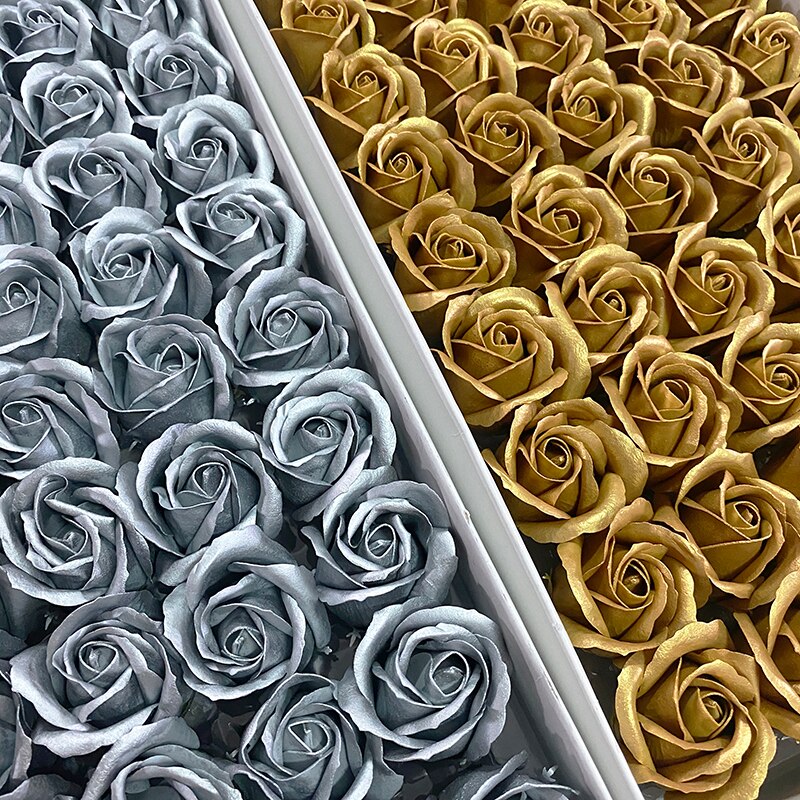 Lágy Romantikus Illatos 3 Rétegű Arany Ezüst Rózsa Fej Mesterséges Dekoráció Esküvői Csokor Díszdobozok Szappanvirágok