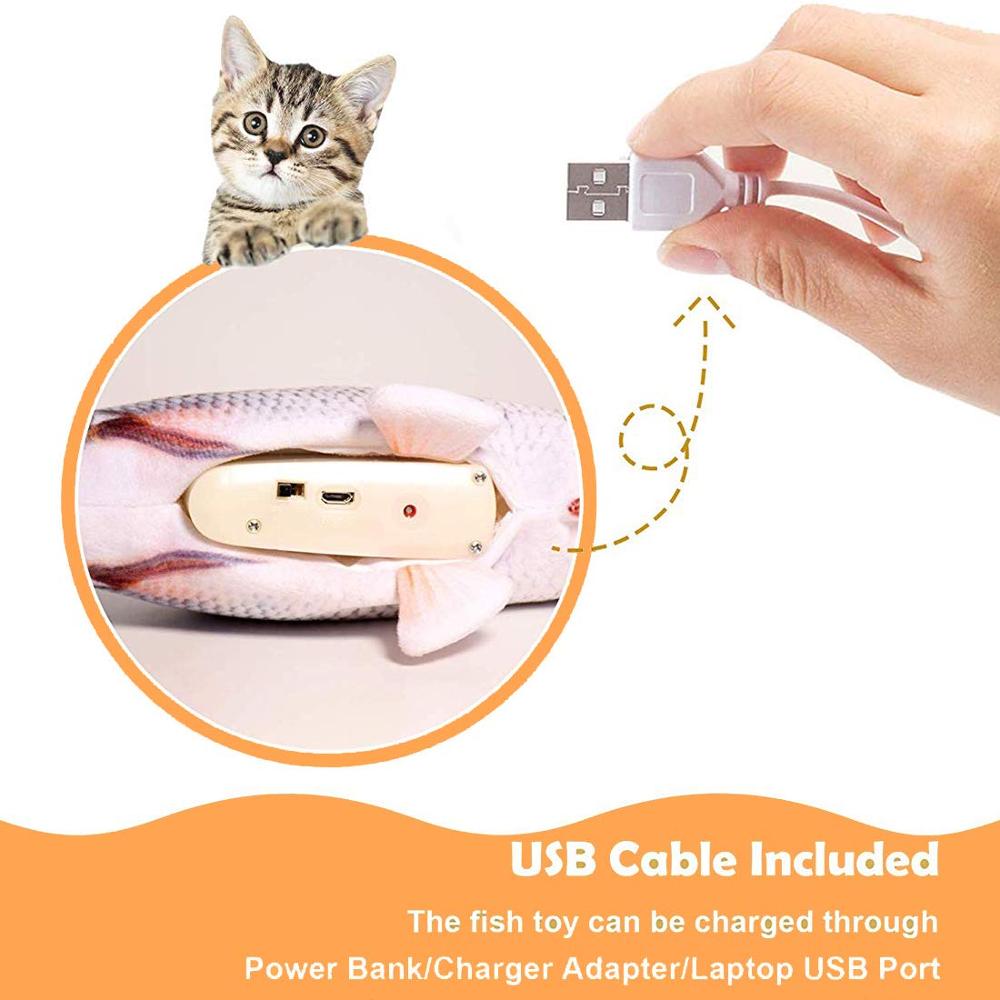 28Cm Kat Elektrische Speelgoed Simulatie Interactieve Rocking Stuiterende Pluche Floppy Vis Usb Opladen Kauwen Spelen Bijten Levert - Image 3