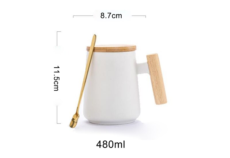 Nagy Kapacitású Fa Fogantyú Bögre Kanál Fedéllel, Tejlé Citromos Kávés Teáscsésze Otthoni Irodai Drinkware Valentin Napi Ajándék - Image 4