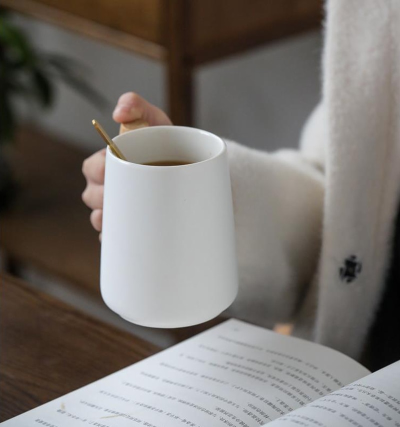 Nagy Kapacitású Fa Fogantyú Bögre Kanál Fedéllel, Tejlé Citromos Kávés Teáscsésze Otthoni Irodai Drinkware Valentin Napi Ajándék - Image 6