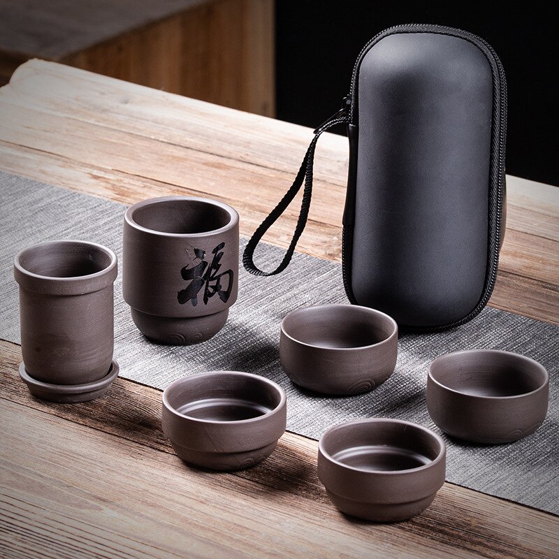 Chinese Teawere Retro Designer Cool Purple Sand Ceramic Teapot Set Travel  Kong Fu Tea Kit Gift