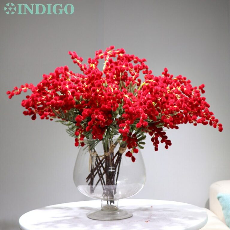 Indigo - 20 Adet Küçük Boy Mimosa Buket Noel Dekorasyon Japon Kiraz Düğün Yapay Çiçek Olay İç Trim - Image 4