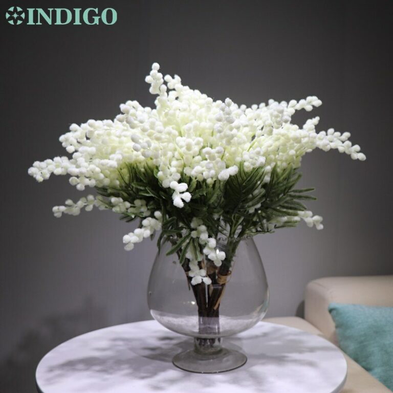 Indigo - 20 Adet Küçük Boy Mimosa Buket Noel Dekorasyon Japon Kiraz Düğün Yapay Çiçek Olay İç Trim - Image 6