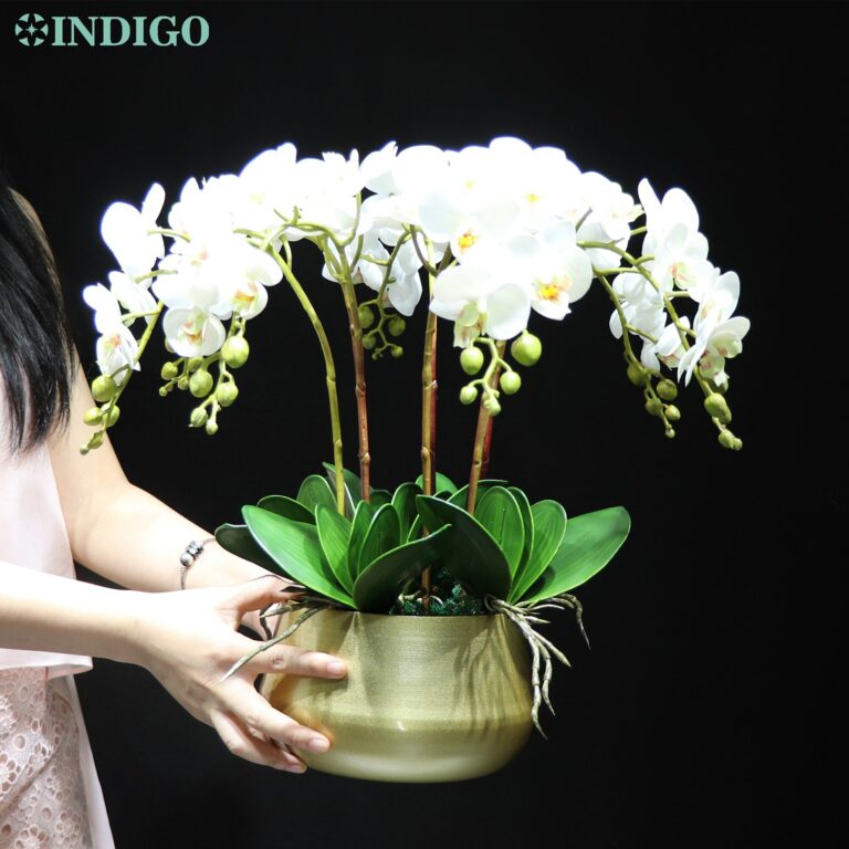 54Mm Indigo- White Orchid (7Db Orchidea 5Db Leaves Pot) Diy Flower Arrangement Touch - Image 2