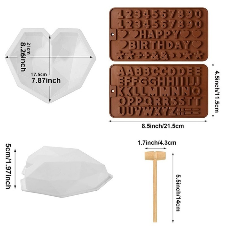 Heart-Molds-for-Chocolate-8-7-Inch-large-Silicone-Cake-Mold-2Pcs-Silicone-Letter-Mold-for-3 Szív Formák Csokoládéhoz 8,7 Hüvelykes Nagyméretű Szilikon Sütemény Penész 2Db Levél Valentin Napi Meglepetés Candy Mousse - Image 5