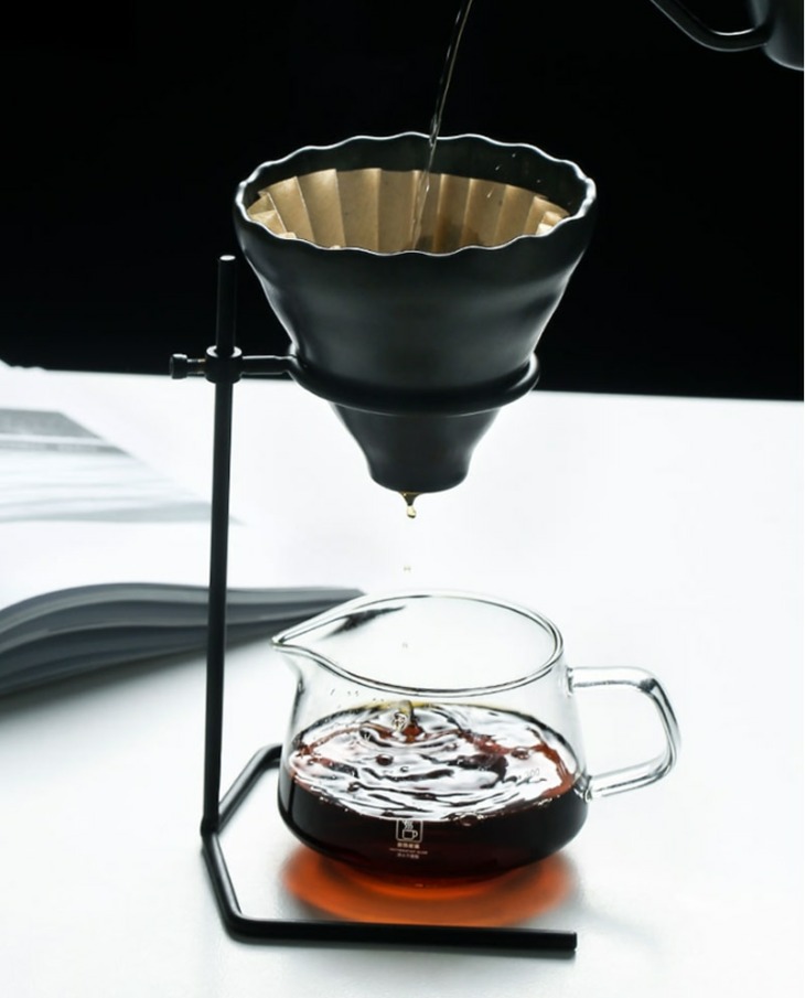 Kézzel Készített Kávészűrő Szett V60 Üveg Kávéskanállal Kézfőző Edények Kávéöntő Kávéforraló Csepegtető Állvány Pohár