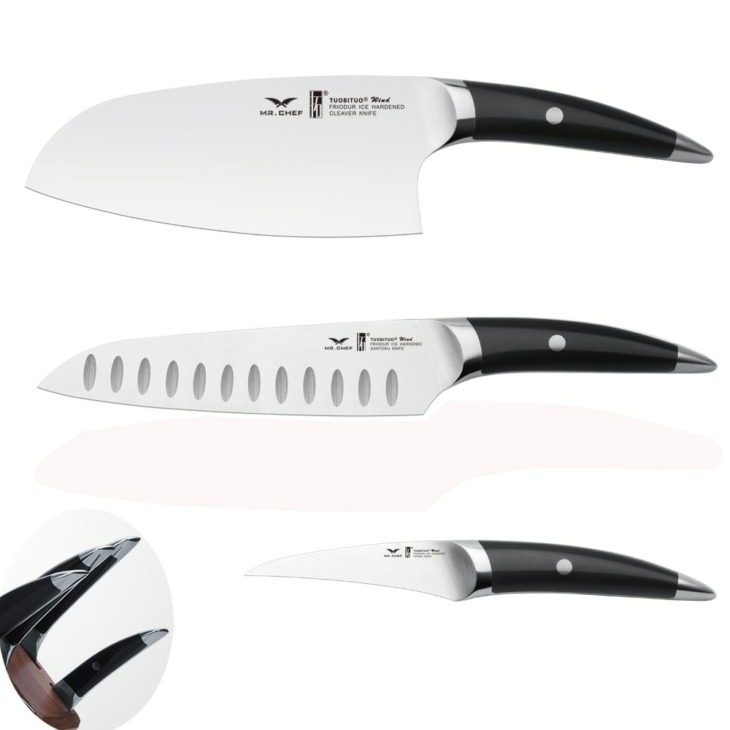 3pcs-set-Kitchen-Knife-set-7-Santoku-Knife-7-5-Cleaver-German-Stainless-Steel-X50-Very 3Db/Set Konyhai Késkészlet 7 "Santoku Kés 7,5" Cleaver Német Rozsdamentes Acél X50 Nagyon Éles - Image 1
