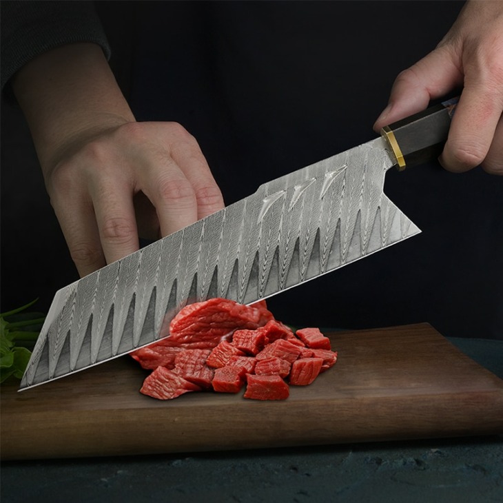Fzizuo Santoku Kés Damaszkusz Acél Penge Stabilizált Fa Fogantyú Főző Kések Kézzel Készített Japán Stílusú Séf Késsel