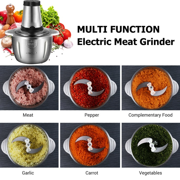 Elektromos Húsdaráló 2L Multifunkciós Rozsdamentes Acél Élelmiszer -Feldolgozó Hústermékhez Nuts Élelmiszer -Aprító Konyhai Éttermekhez