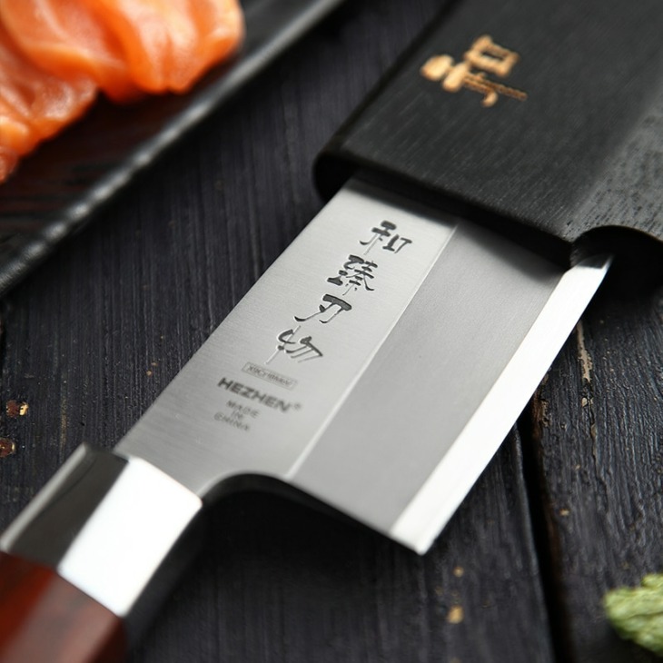 Hezhen 180 Mm -Es Deba Kés Japán Sashimi Sushi Kés Magas Széntartalmú X9Cr18Mov Rozsdamentes Acél Konyhai Kés Rózsafa Fogantyúval