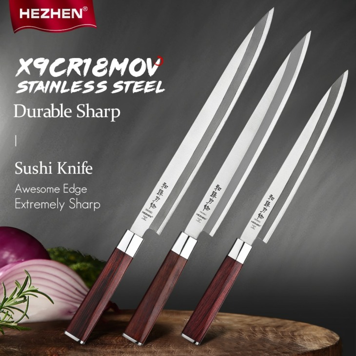 Hezhen 240 270 300 Mm -Es Sushi Kés Rozsdamentes Acél Kiváló Minőségű Pro Fish Fillet Knife Lazac Sushi Knife Konyha Kés