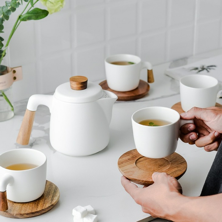 Japán Stílusú Teakészlet Fa Fogantyú Kerámia Tea Edénye Megvastagodott, Magas Bór -Szilikát Üveg Átlátszó Hőálló Tea Edény