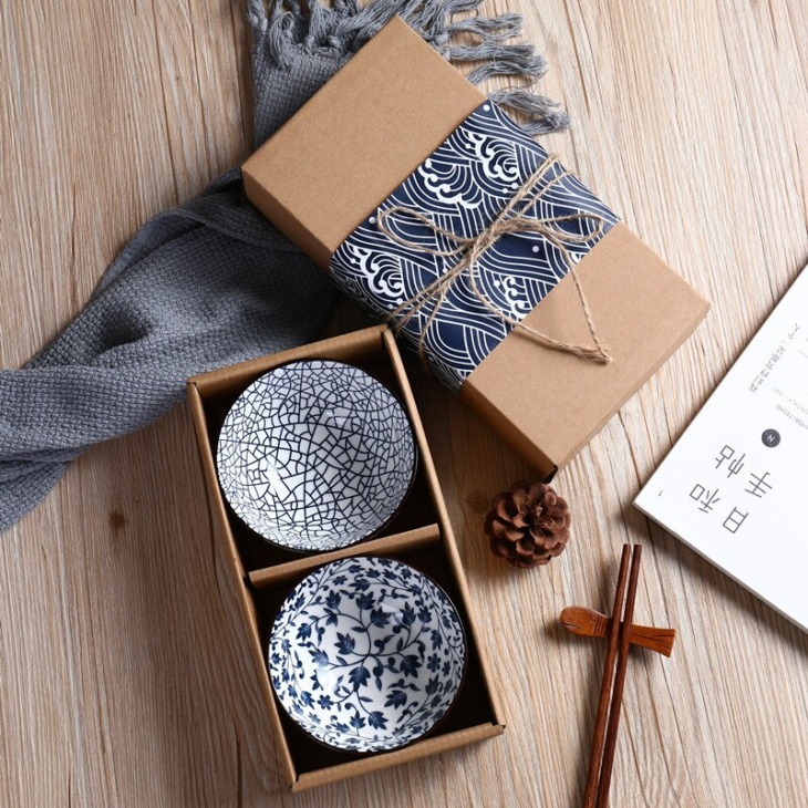 Japán Kreatív Háztartási Asztali Edények Kék És Fehér Porcelán Tál Ajándékdoboz Ajándék Kerámia Edények Ajándék Esemény Ajándék Tál