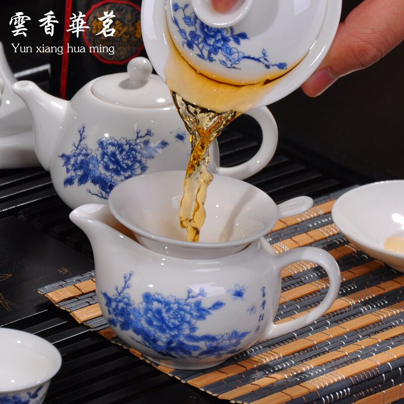 Kung Fu Tea Készlet A Teljes Vízforraló Kék És Fehér Porcelán Kerámia Teáskanna Szilárd Fa Tea Tálca Tea Ceremónia