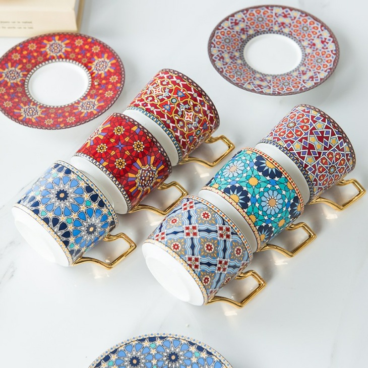 Marokkói Könnyű Luxus Kerámia Kávéscsésze Európai Stílusú Kis Luxus Kávéscsésze És Csészealj Otthoni Délutáni Tea Virág Tea Csésze