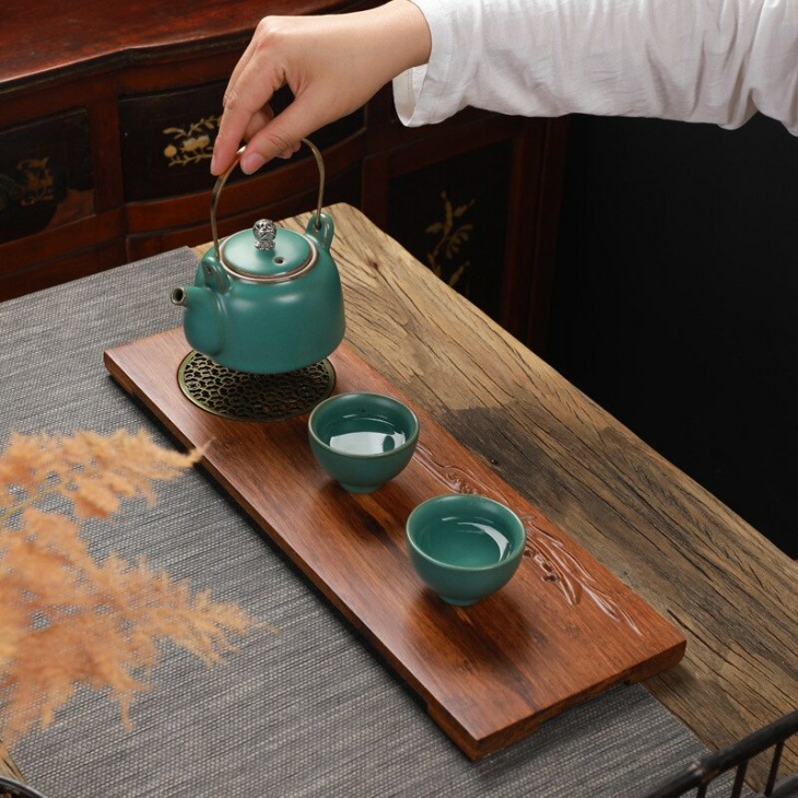 Téglalap Teaset Bambusz Fa Tea Tálca Japán Zen Száraz Buborék Tálca Szilárd Fa Teaállvány Tea Tálca Vízálló És Anti-Scal